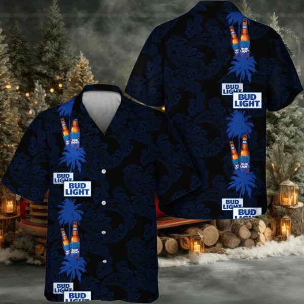 Bud Light Coconut Tree Pattern Hawaiian Shirt