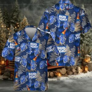 Bud Light Palm Leaves Print Hawaiian Shirt