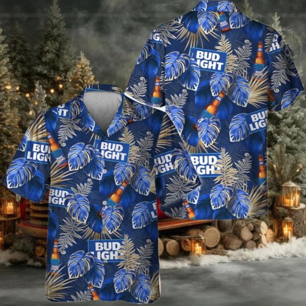 Bud Light Palm Leaves Print Hawaiian Shirt