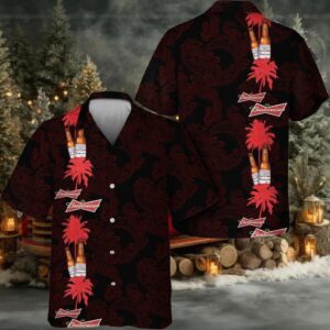 Budweiser Coconut Tree Pattern Hawaiian Shirt