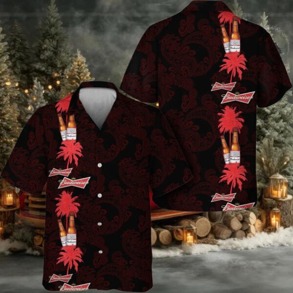 Budweiser Coconut Tree Pattern Hawaiian Shirt