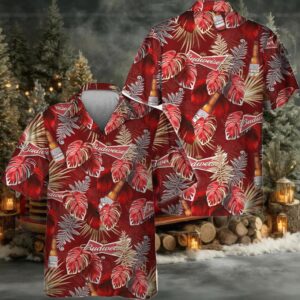 Budweiser Palm Leaves Print Hawaiian Shirt