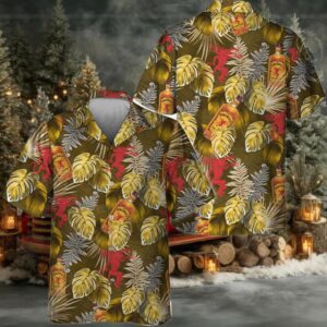 Fireball Palm Leaves Print Hawaiian Shirt