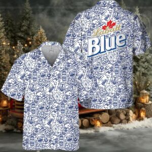 Labatt Blue Summer Doodle Art Hawaiian Shirt