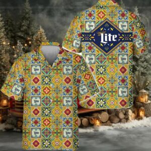 Miller Lite Azulejo Inspired Hawaiian Shirt