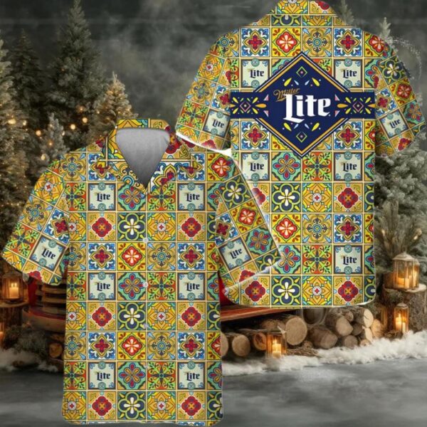 Miller Lite Azulejo Inspired Hawaiian Shirt