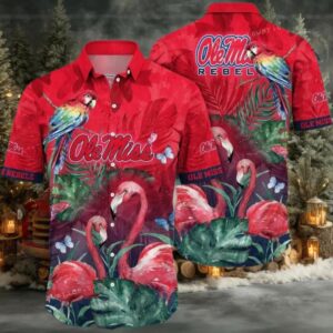 NCAA Ole Miss Rebels Flower Button Up Hawaiian Shirt 3D Shirt Ole Miss Rebels Football