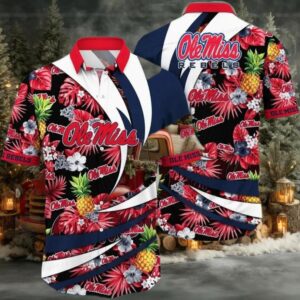 NCAA Ole Miss Rebels Flower Button Up Hawaiian Shirt 3D Shirt
