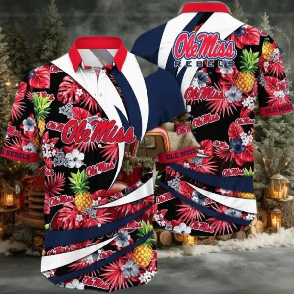NCAA Ole Miss Rebels Flower Button Up Hawaiian Shirt 3D Shirt