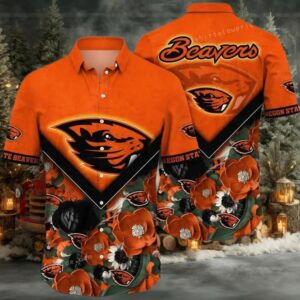 NCAA Oregon State Beavers Flower Custom Button Up Hawaiian Shirt 3D Shirt Oregon State Beavers