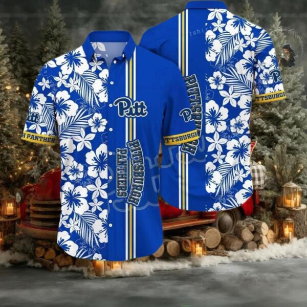 NCAA Pittsburgh Panthers Flower Cheap Hawaiian Shirt 3D Shirt