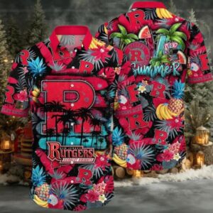 NCAA Rutgers Scarlet Knights Flower Button Up Hawaiian Shirt 3D Shirt