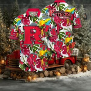 NCAA Rutgers Scarlet Knights Flower Cheap Hawaiian Shirt 3D Shirt Gifts For Rutgers Scarlet Knights