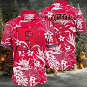 NCAA Rutgers Scarlet Knights Flower Cheap Hawaiian Shirt 3D Shirt Rutgers Scarlet Knights