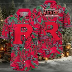 NCAA Rutgers Scarlet Knights Flower Hawaiian Shirt Outfit 3D Shirt Rutgers Scarlet Knights