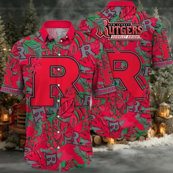 NCAA Rutgers Scarlet Knights Flower Hawaiian Shirt Outfit 3D Shirt Rutgers Scarlet Knights