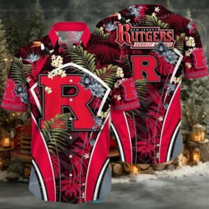 NCAA Rutgers Scarlet Knights Flower Hawaiian Shirt Outfit 3D Shirt