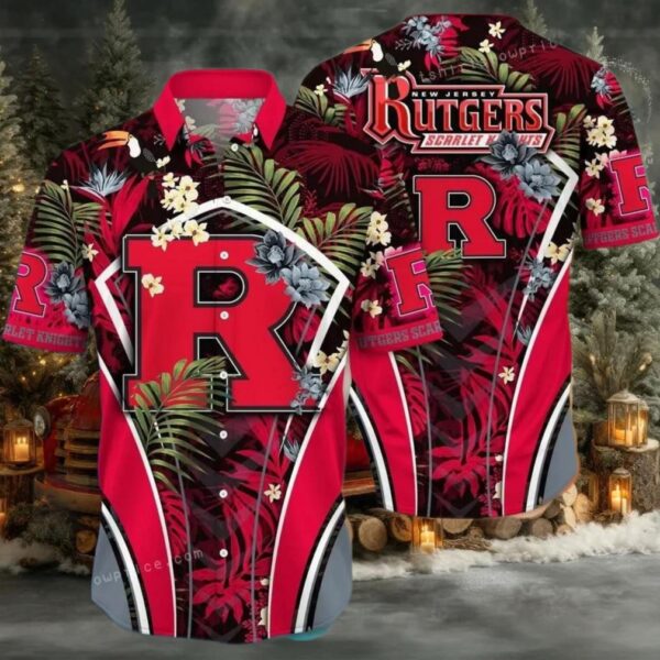 NCAA Rutgers Scarlet Knights Flower Hawaiian Shirt Outfit 3D Shirt