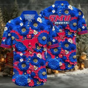 NCAA Smu Mustangs Flower Button Up Hawaiian Shirt 3D Shirt