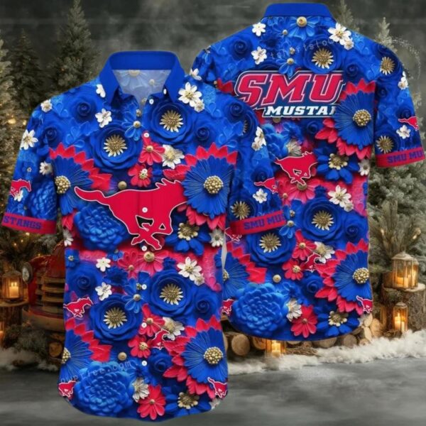 NCAA Smu Mustangs Flower Button Up Hawaiian Shirt 3D Shirt