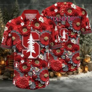 NCAA Stanford Cardinal Flower Button Up Hawaiian Shirt 3D Shirt Stanford Cardinal