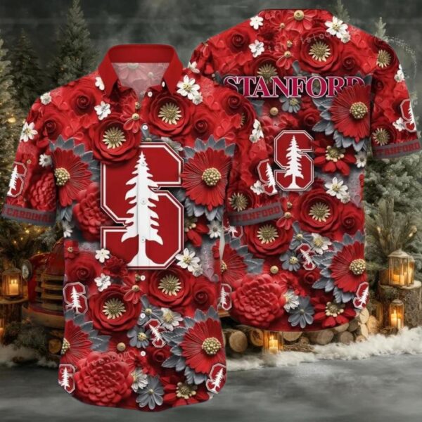 NCAA Stanford Cardinal Flower Button Up Hawaiian Shirt 3D Shirt Stanford Cardinal