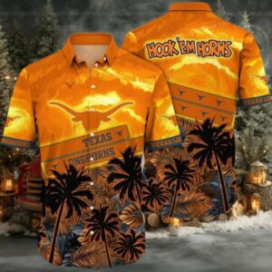 NCAA Texas Longhorns Flower Button Up Hawaiian Shirt 3D Shirt Texas Longhorns