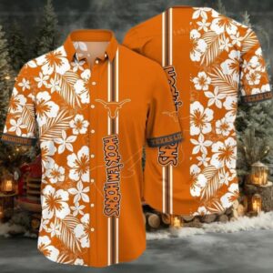 NCAA Texas Longhorns Flower Button Up Hawaiian Shirt 3D Shirt