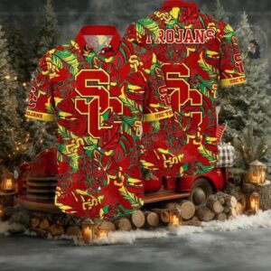 NCAA Usc Trojans Flower Button Up Hawaiian Shirt 3D Shirt