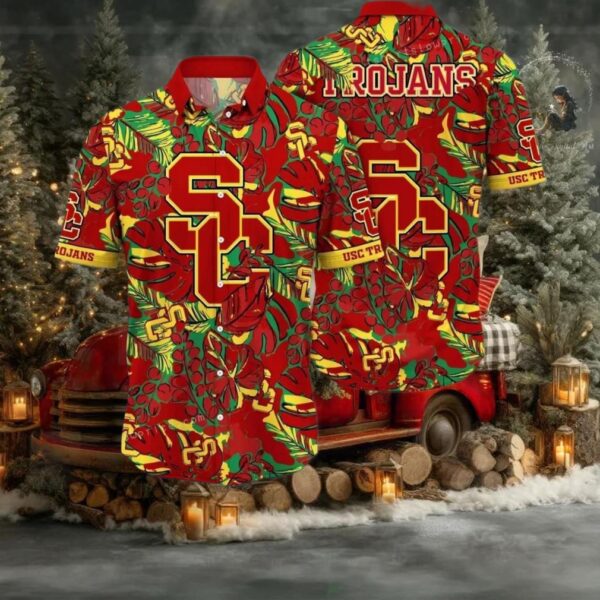 NCAA Usc Trojans Flower Button Up Hawaiian Shirt 3D Shirt
