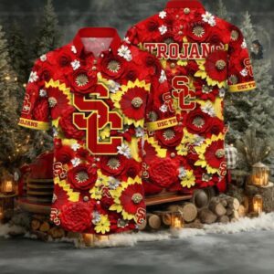 NCAA Usc Trojans Flower Hawaiian Shirt Outfit 3D Shirt Usc Trojans Football