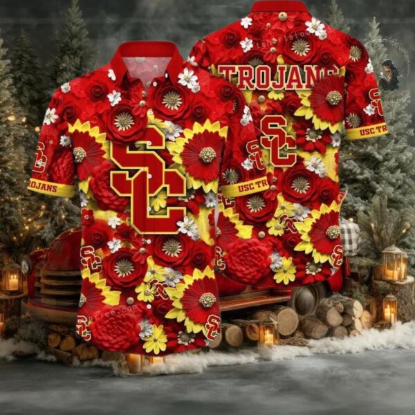 NCAA Usc Trojans Flower Hawaiian Shirt Outfit 3D Shirt Usc Trojans Football