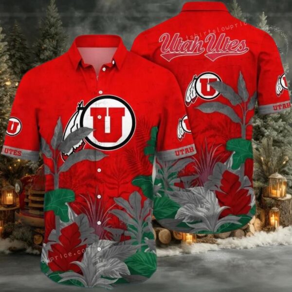 NCAA Utah Utes Flower Button Up Hawaiian Shirt 3D Shirt