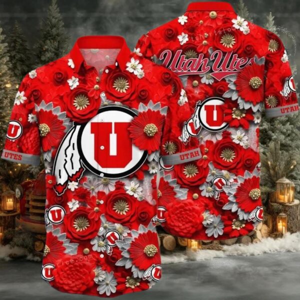 NCAA Utah Utes Flower Cheap Hawaiian Shirt 3D Shirt, Utah Utes Football