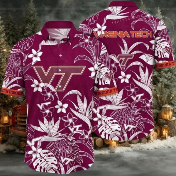 NCAA Virginia Tech Hokies Flower Hawaiian Shirt 3D Shirt Virginia Tech Hokies