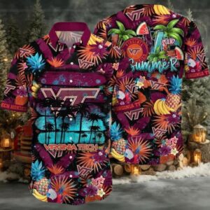 NCAA Virginia Tech Hokies Flower Hawaiian Shirt Outfit 3D Shirt