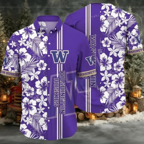 NCAA Washington Huskies Flower Button Up Hawaiian Shirt