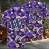 NCAA Washington Huskies Flower Hawaiian Shirt Outfit 3D Shirt, Washington Huskies