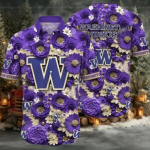 NCAA Washington Huskies Flower Hawaiian Shirt 3D Shirt, Washington Huskies