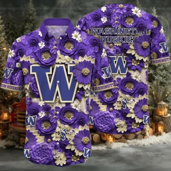 NCAA Washington Huskies Flower Hawaiian Shirt 3D Shirt, Washington Huskies