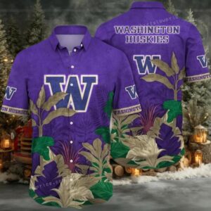 NCAA Washington Huskies Flower Hawaiian Shirt Outfit 3D Shirt, Washington Huskies