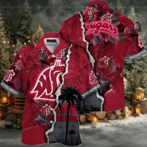 NCAA Washington State Cougars Flower Custom Button Up Hawaiian Shirt