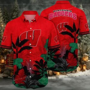 NCAA Wisconsin Badgers Flower Cheap Hawaiian Shirt 3D Shirt Wisconsin Badgers