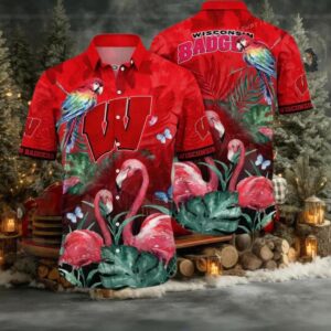 NCAA Wisconsin Badgers Flower Cheap Hawaiian Shirt 3D Shirt
