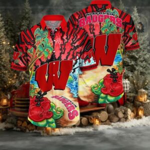 NCAA Wisconsin Badgers Flower Hawaiian Shirt Outfit 3D Shirt Personalized Wisconsin Badger