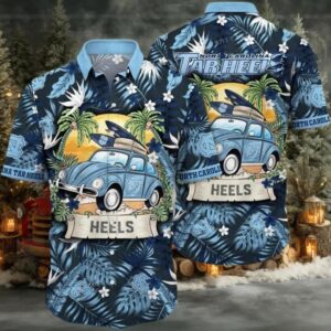 North Carolina Tar Heels NCAA Flower Button Up Hawaiian Shirt 3d