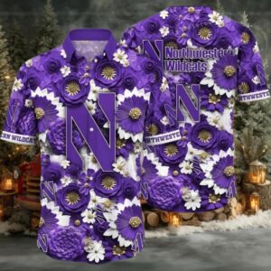 Northwestern Wildcats Flower NCAA Hawaiian Shirt Outfit 3D Shirt