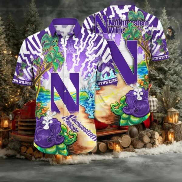 Northwestern Wildcats NCAA Flower Hawaiian Shirt Outfit 3D Shirt Northwestern Wildcats