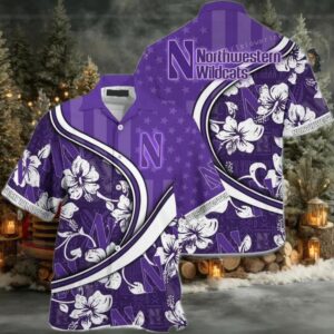 Northwestern Wildcats NCAA Us Flag Flower Button Up Hawaiian Shirt And 3D Shirt