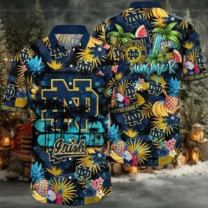 Notre Dame Fighting Irish NCAA Flower Cheap Hawaiian Shirt 3D Shirt, Notre Dame Fighting
